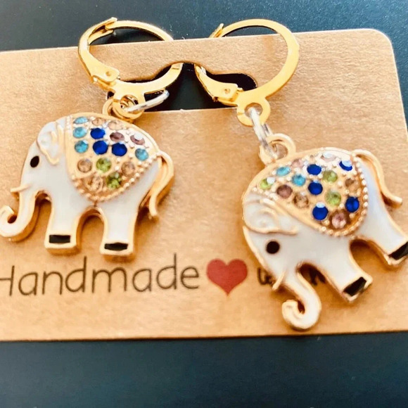 Cute and Colorful Sparkly White elephant Rhinestone Women's Fashion earrings - Picture 2 of 2